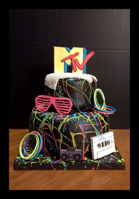 80's cake by pattibcakes spicewood tx 90s Theme Cake Ideas, 1980s Cake, 80's Costume, 80s Birthday, 80s Party Decorations, 80s Birthday Parties, 90s Theme Party, S Cake, 80s Theme Party