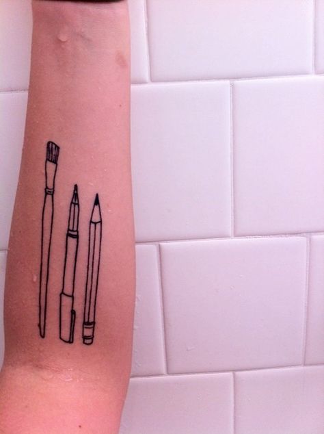 Art Supply Tattoo Ideas, Art Supply Tattoo, Ugliest Tattoos, Worst Tattoos, Art School Supplies, Tattoo Fails, Bad Tattoos, Art Supply, Deathly Hallows Tattoo