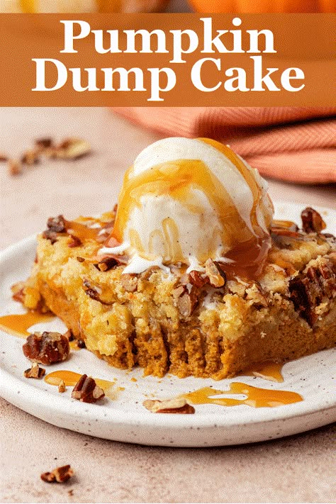 This 8 ingredient pumpkin dump cake has 718,000 views and counting, which is no surprise since it’s equally easy and delicious. Just mix, dump and bake - in under 1 hour you’ll have a family favorite pumpkin dessert that will have guests begging for more! Pumkin Dump Cake, Easy Pumpkin Cobbler, Dump Cake Easy, Weird Thanksgiving, Cake Mix Cobbler, Delicious Thanksgiving Desserts, Pumpkin Pecan Cobbler, Pumpkin Dump Cake Recipe, Pumpkin Cobbler