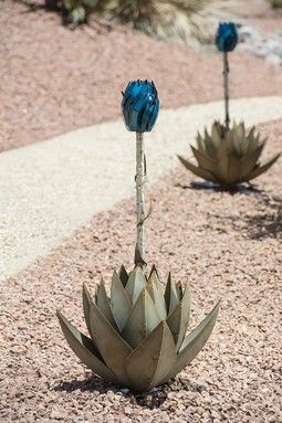 Garden Torch, Outdoor Metal Art, Faux Cactus, Unique Garden Art, Desert Botanical Garden, Blue Agave, Metal Yard Art, Home Landscaping, Garden Accents