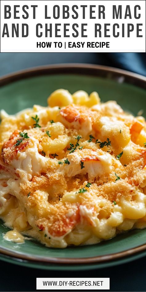 Indulge in the ultimate comfort food—Lobster Mac and Cheese! Creamy, cheesy, and topped with crispy panko, this dish is a seafood lover's dream. Mac And Cheese Seafood, Mac And Cheese Recipe Seafood, Mac And Cheese Recipe Shrimp, Red Lobster Mac And Cheese Recipe, Lobster And Crab Mac And Cheese, Crab Mac N Cheese, Langostino Mac And Cheese, Easy Lobster Mac And Cheese, Best Lobster Recipes