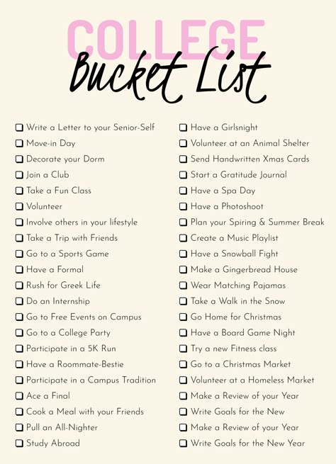 Things To Do In College Bucket Lists, University To Do List, Back To School Bucket List, Bucket List Goals, College Bucket List Crazy, Aesthetic List Ideas, 2024 Bucket List Ideas, University Bucket List, Bucket List College