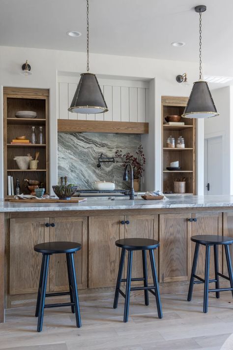 project modern mountain: home reveal | kelsey leigh design co. Kitchen Slab, Alpine House, Top Of Cabinets, Lodge Design, Leather Granite, Nice Kitchen, Barn Kitchen, Kitchen Design With Island, Modern Mountain Home