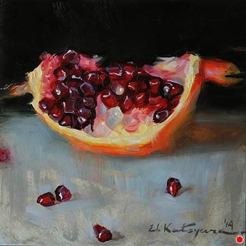 Quartered by Elena Katsyura Oil ~ 6 x 6 Pomegranate Art, Food Wall Art, Food Painting, Still Life Oil Painting, Fruit Painting, Daily Painting, Painting Still Life, Still Life Art, Fruit Art