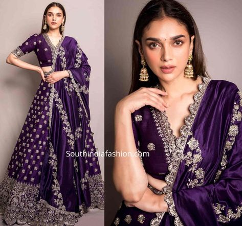 Purple Dress Outfit Party, Purple Dress Outfit, Wedding Lehenga Choli, Aditi Rao Hydari, Lehenga Saree Design, Aditi Rao, Indian Outfits Lehenga, Wedding Lehenga Designs, Lehnga Dress