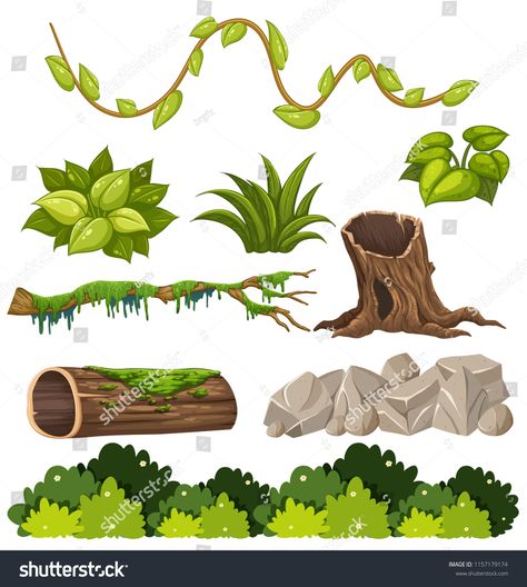 Forest Elements Illustration, Jungle Illustration Background, Simple Forest Drawing, Playhouse Cafe, Jungle Book Cake, Forest Icon, Kawaii Forest, Bush Drawing, Easter Drawing