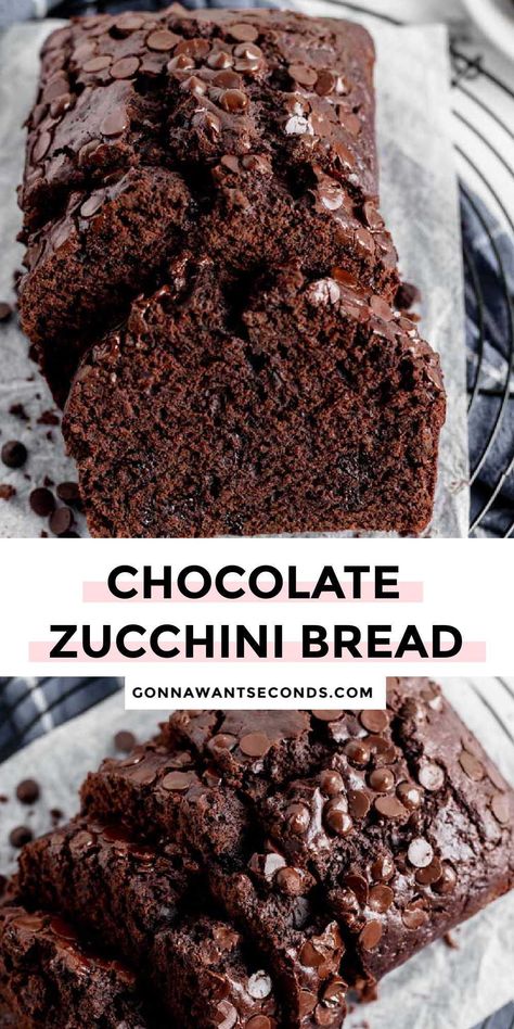 *NEW* My quick and easy Chocolate Zucchini Bread is super chocolatey, moist, and tender. Even your pickiest eaters will love this bread. #zucchinibread #chocolatebread Paleo Zucchini Bread, Double Chocolate Zucchini Bread, Chocolate Zucchini Bread, Shugary Sweets, Dessert Breakfast, Dessert Aux Fruits, Chocolate Zucchini, Afternoon Snack, Monkey Bread