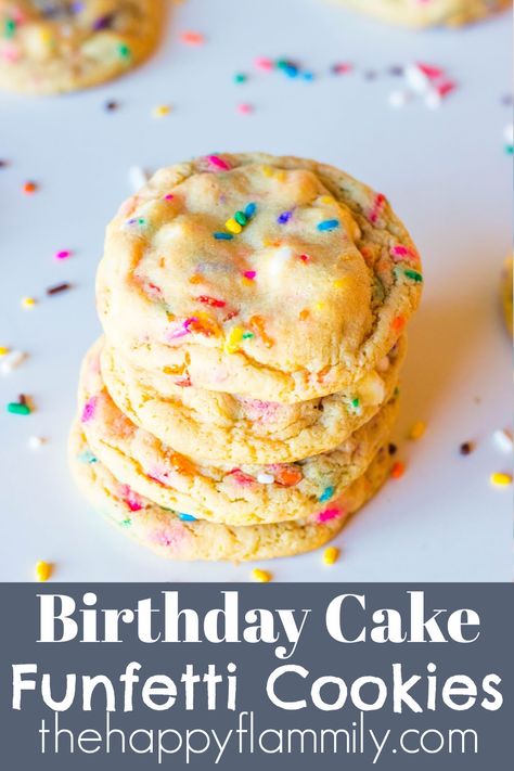 Birthday cake funfetti cookies. Funfetti recipes for birthday celebrations. Amazing cookie recipes. The best cookie recipe. Funfetti cookies. Vanilla pudding cookie recipe. White chocolate chip funfetti cookie recipe with vanilla pudding. The best cookie recipe. How to make the best cookies. Birthday recipes for kids. Easy funfetti recipes. #funfetti #birthday #cookies #baking #pudding Cake Mix Cookies With Pudding, Instant Vanilla Pudding Recipes, Cookies With Pudding, Birthday Cake Funfetti, Vanilla Pudding Cookies, Vanilla Pudding Desserts, Funfetti Recipes, Cookies Funfetti, Jello Pudding Recipes