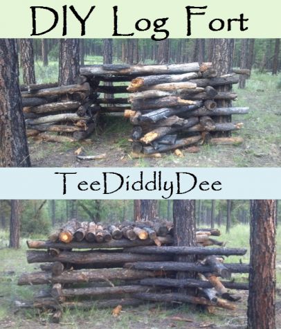 How to build and easy fort out of logs! Great for kids!!! Forest Fort Ideas, Wood Forts In The Woods, How To Build A Fort Outside, Fort In The Woods Diy, Diy Stick Fort Outdoor, Easy Shelter In The Woods, Outdoor Forts, Backyard Fort, Primitive Houses