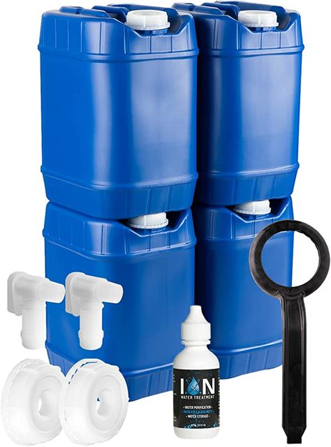 Amazon.com : Saratoga Farms 5-Gallon Stackable Water Storage Containers with Lids, Emergency Water Storage Kit Including Spigots and Water Preserver Bottles, 20 Gallons : Home & Kitchen Water Preservation, Water Storage Containers, Water Purification Tablets, Toilet Room Decor, Emergency Food Storage, Emergency Water, Survival Supplies, Water Container, Water Containers