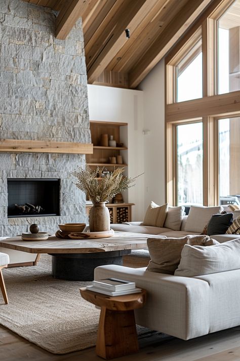 15 Earthy & Elegant Organic Modern Living Room Ideas Natural Luxe Interior, Earthy Style Living Room, Organic Modern Interior Design Living Room, Organic Modern Cabin, Mountain Cabin Modern, Organic Transitional Living Room, Organic Farmhouse Style, Earthy Homes, Colonial Living Room