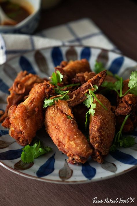 Crispy Thai Fried Chicken Wings | Bear Naked Food Thai Fried Chicken, Meat Marinade, Crispy Pork Belly, Meat Appetizers, Fried Chicken Wings, Crispy Pork, Fried Chicken Recipes, Wing Recipes, Chicken Wing Recipes