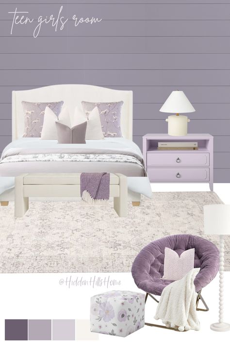 Teen girls room decor mood board with lavender and purple tones throughout! Cute girls room design ideas Girls Bedroom Lavender, Lavender Bedroom Ideas, Purple Girls Bedroom, Lavender Bedroom, Bedroom Ideas Boho, Purple Girls Room, Girls Bedroom Colors, Lavender Room, Toddler Bedroom Girl