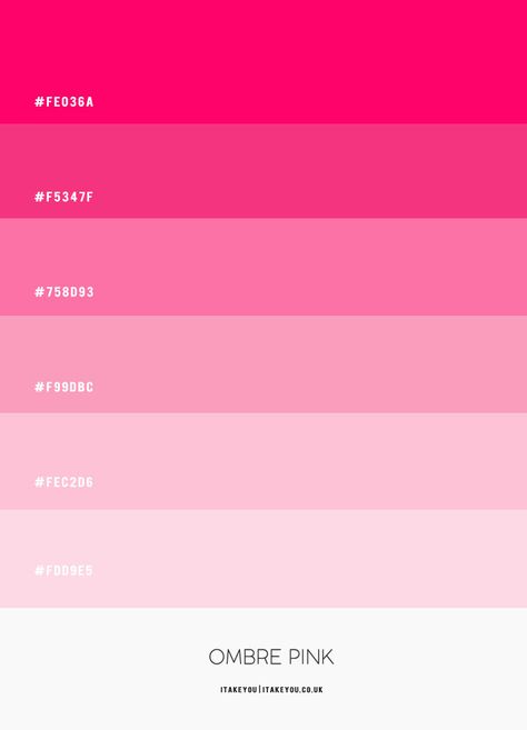 Gradient Pink Color Palette, Pink Palette Code, Ombre Shades Color Schemes, Google Calendar Hex Codes Pink, Pink Hex Color Palette, Shades Of Pink Hex Codes, Pink Shade Color Palette, Pink Colours Shades, Monochromatic Pink Color Palette