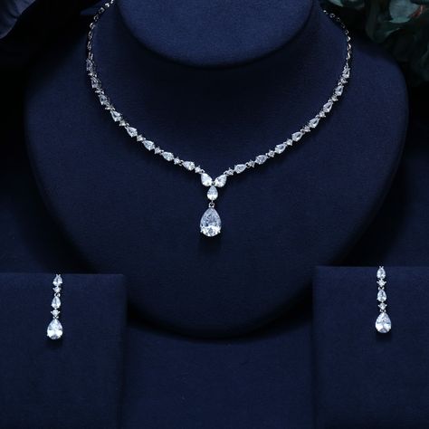 Cheap Earrings, Bridal Jewelry Set, Zircon Earrings, Necklace Bridal, Earrings And Necklace, Fancy Jewellery, Jewelry Design Necklace, Girly Jewelry, Wedding Jewelry Sets