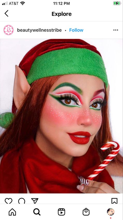 Diy Elf Makeup, Elf Make Up Christmas, Easy Elf Makeup Christmas, Xmas Elf Makeup, Christmas Makeup Grinch, Grinch Makeup Looks Easy, Christmas Make Up Looks Holiday Makeup, Festive Christmas Makeup, Christmas Elf Makeup Simple