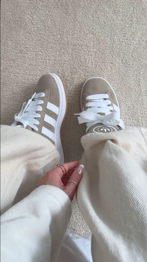 click to shop: adidas campus: beige/off white Adidas Campus Shoes, Trendy Shoes Sneakers, Pretty Shoes Sneakers, Neutral Shoes, All Nike Shoes, Shoes Outfit Fashion, Shoe Wishlist, Fresh Shoes, Hype Shoes