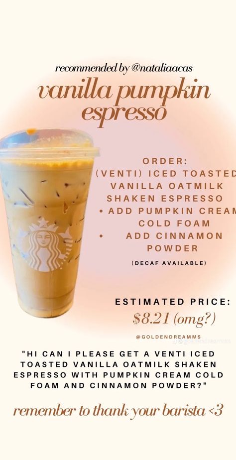 Pumpkin Espresso, Dunkin Drinks, Starbucks Fall Drinks, Starbucks Drink Menu, Fall Starbucks, Coffee Orders, Drinks Starbucks, Starbucks Hacks, Starbucks Secret Menu Recipes