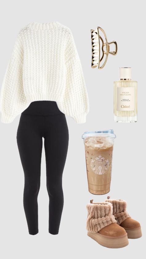 obsessed with those uggs !🥧🍂🤍 #outfitinspo #fall #cozy #aesthetic #uggs #starbucks #autumn #cinnamonroll #thatgirl Fall Outfits To Wear To School, Autumn Outfits With Leggings, Cute Outfits Fall 2024, Good Fall Outfits, Cute Outfits For A Football Game, Autumn Ugg Outfit, Cute Snow Outfits For Women Cold Weather, Cozy Cute Outfits Winter, Ugg Slippers Outfit School