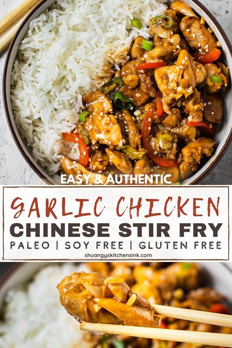 Asian Garlic Chicken Recipes, Garlic Chicken Chinese Recipes, Chinese Meal Prep Healthy, Whole 30 Chicken Stir Fry, Soy Free Chinese Food Recipes, Chicken In Garlic Sauce Chinese, Chinese Garlic Chicken Recipes, Better Than Take Out, Low Sodium Chinese Food Recipes