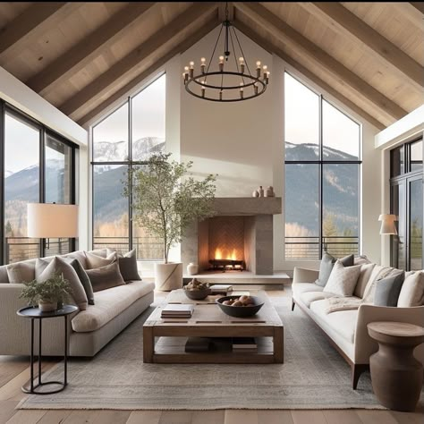 Virtual Interior Design Service | LifeStyle M Interior Design (@lifestylem_interiordesign) • Instagram photos and videos Vaulted Ceiling Ideas, Mountain Home Interiors, Vaulted Ceiling Living Room, Modern Rustic Living Room, Ceiling Ideas, Rustic Living, Rustic Living Room, Design Living Room, Vaulted Ceiling