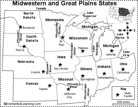 Midwest Map of capitals State Capitals Quiz, Learn Geography, States Capitals, United States Geography, Midwest Region, Quiz Games, American History Lessons, States And Capitals, Teaching Geography