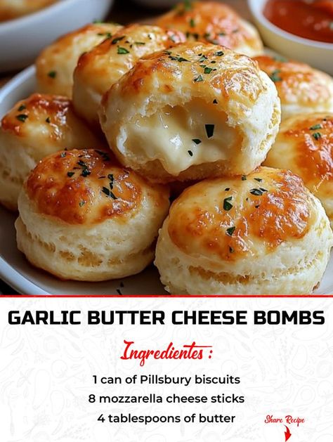 Quick And Delicious Recipes | PILLSBURY BISCUIT GARLIC BUTTER CHEESE BOMBS 🧀🧈 | Facebook Garlic Bread With Pillsbury Biscuits, Pillsbury Biscuit Garlic Bread, Bisquick Garlic Cheese Biscuits, Pillsbury Biscuit Garlic Butter Cheese, Garlic Cheeseburger Bomb, Pillsbury Biscuits, Mozzarella Cheese Sticks, Garlic Cheese, Butter Cheese