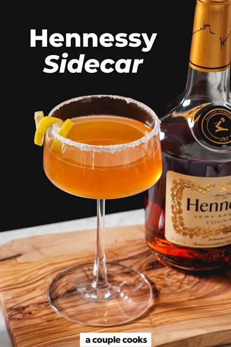 Hennessy Sidecar Recipe, Hennessy Lemon Drop, Hennessy Sidecar, Sidecar Drink, Sidecar Recipe, Hennessy Cocktails, Hennessy Drinks, Friday Cocktails, Sidecar Cocktail