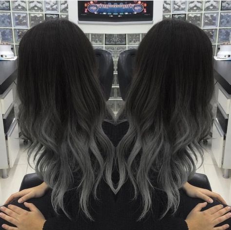 Aug 15, 2018 - Image discovered by Julie. Find images and videos about hair, tumblr and beauty on We Heart It - the app to get lost in what you love. Black To Grey Ombre Hair, Charcoal Hair, Ombre Hairstyles, Grey Ombre Hair, Grey Ombre, Hair Balayage, Black Ombre, Ombre Hair Color, Grey Hair Color