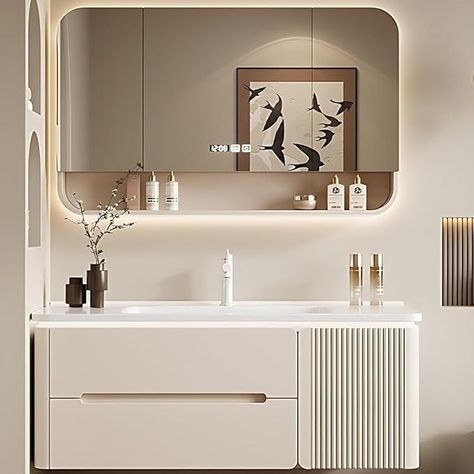 Bathroom Design Vanity Modern, His And Hers Bathroom Mirrors, Toilet Basin Cabinet, Vanity Idea Bathroom, Son's Bedroom Design, Floating Vanity Ideas Bathroom, Vanity Ideas For Bathroom, Bathrooms Mirrors Ideas, Bathroom Led Mirror Ideas