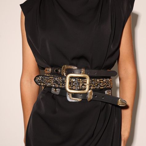 Belts • Instagram Mixed Metal Hardware, Belts Aesthetic, Gold Outfit, Belt Top, Western Chic, Belt Style, Studded Belt, Black Leather Belt, Timeless Accessories