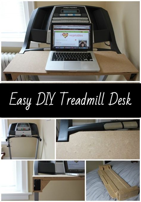 Easy DIY Treadmill Desk Treadmill Desk Diy, Diy Treadmill Desk, Diy Treadmill, Basement Gym Ideas, Beauty Desk, Desk Idea, Beginners Workout, Treadmill Desk, Diy Modern Furniture