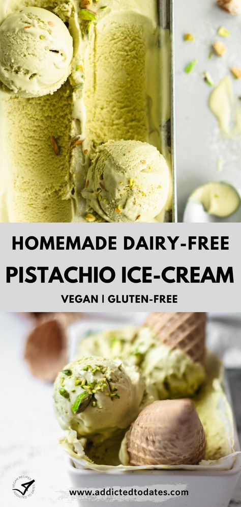 Healthy Pistachio Ice Cream, Dairy Free Pistachio Ice Cream, Clean Ice Cream Recipe, Non Dairy Ice Cream Recipe, Pistachio Sorbet, Vegan Pistachio Ice Cream, Dairy Free Ice Cream Recipe, Dessert Dairy Free, Dairy Free Gelato