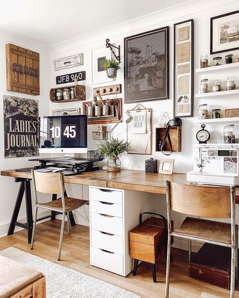 Industrial Office Ideas, Rustic Office Decor, Industrial Office Design, Rustic Office, Home Office Setup, Home Office Space, Clean Room, Office Room, Home Office Design