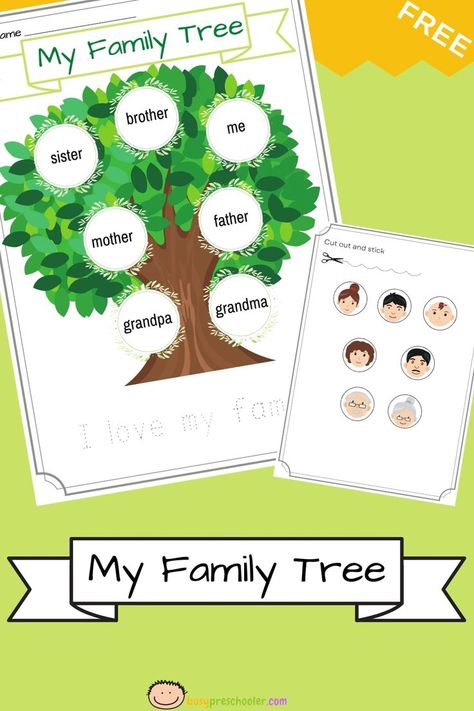 Family Tree Preschool Crafts, Family Tree Worksheet Free Printable, Family Tree Activity Preschool, Family Tree Art For Kids, Family Tree Worksheet For Kids, Family Tree Activity For Kids, Family Tree For Preschool, Family Worksheets For Kids Kindergarten, Family Tree Template Printable Free