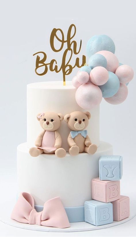 Toblerone Cake Design, Baby Shower Cake Designs Pink And Blue, Baby Shower Ideas Pastel Colors, Boy Or Girl Cake Ideas, Baby Gender Cake Ideas, Cake For Baby Shower Ideas, Oh Baby Cake Ideas, Pink And Blue Baby Shower Cake, Gender Reveal Pastel Colors