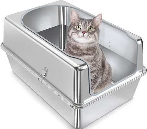 Amazon.com : Stainless Steel Litter Box - Entirely Metal high Side Litter Box - XXL Stainless Steel Cat Litter Box for Big Cats & Multiple Cats Use-Rugged & Easy to Clean,Odor Free : Pet Supplies Diy Litter Box, Multiple Cats, Pet Tips, Home Board, Stainless Steal, Pet Hacks, Cat Room, Cat Stuff, Cat Litter Box