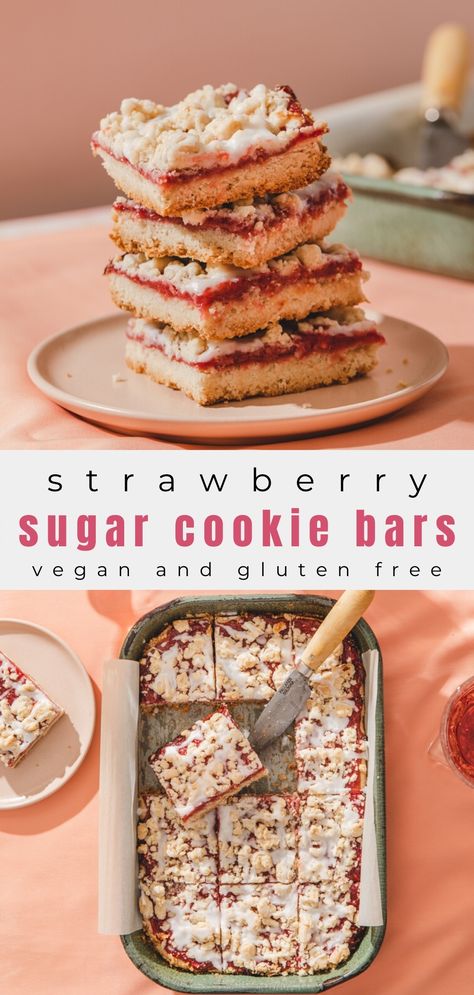 Gluten Free Vegan Easter Desserts, Gluten Free Strawberry Bars, Dairy Free Spring Desserts, Gluten Free Spring Recipes, Spring Dessert Bars, Gluten Free Strawberry Cookies, Summer Vegan Dessert, Gluten Free Spring Desserts, Strawberry Desserts Gluten Free