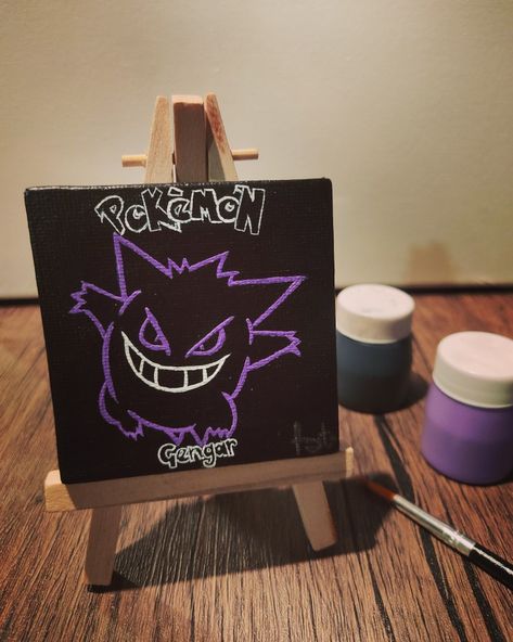 Pokemon Paintings Easy, Gengar Painting Canvas, Painting Ideas Pokemon, Pokemon Painting Ideas, Gengar Painting, Pokemon Canvas Painting, Pokémon Painting, Canvas Art Mini, Anime Canvas Painting