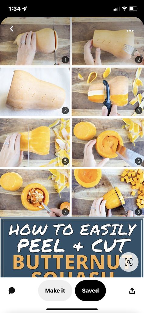 Peeling Butternut Squash, Roasted Butternut Squash Cubes, Butternut Squash Pizza, Butternut Squash Cubes, Cut Butternut Squash, Roasted Butternut Squash Soup, Butternut Squash Recipes, Butternut Squash Soup, Roasted Butternut