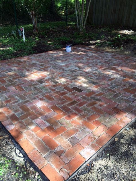 Outdoor Patio Space Makeover Brick Floor Outdoor Patio, Painting Brick Patio, Patio With Brick Pavers, Brick Patio Garden, Raised Brick Patio, Brick Tile Patio, Brick In Garden, Small Patio Paver Ideas, Brick Paver Patio Ideas