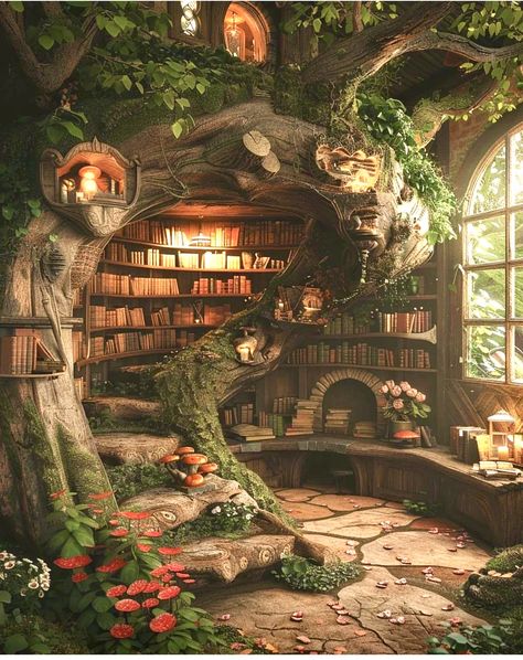 Fairy Village Concept Art, Fairy Room Drawing, Treehouses To Live In, Magical Cottage Interior, Fantasy Treehouse Interior, Tree House Interior Design, Tree House Castle, Fairy Staircase, Fairy House Interior