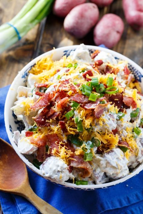 Steakhouse Potato Salad, Potato Salad Loaded, Healthy Potato Salad Recipe, Bacon Ranch Potato Salad, Potato Salad With Bacon, Salad Spring, Ranch Potato Salad, Loaded Baked Potato Salad, Potato Salad Mustard