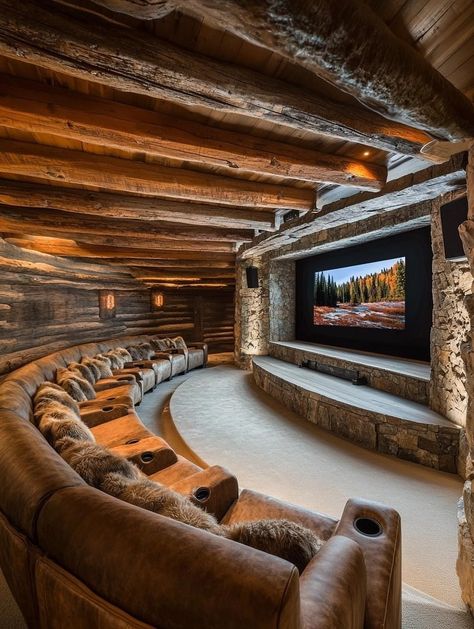 Cinema Room Ideas, Home Cinema Room Ideas, Wooden House Plans, Big Beautiful Houses, Small Home Theater, Entertainment Room Design, Home Theater Room Design, Log Home Interiors, Log Cabin Ideas