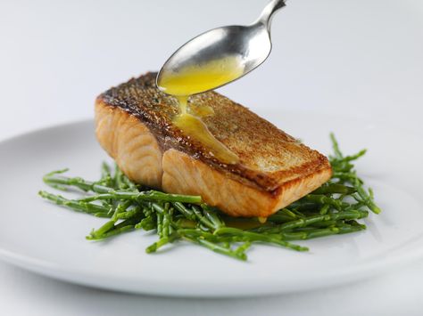 Pan Roasted Salmon with Samphire by the Scottish Salmon Company Pan Roasted Salmon, Salmon Recipe Pan, Scottish Salmon, Smoked Salmon Recipes, Island Food, Roasted Salmon, Salmon Recipe, Salmon Fillets, Roasting Pan