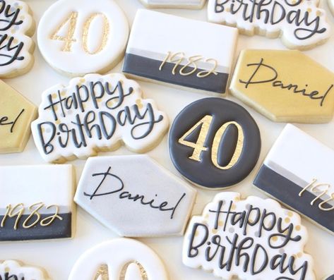 My Two Cookies by Erika | Cookies and Classes (@my.two.cookies) | Instagram 40th Bday Cookies For Men, 40 Cookies Birthday Men, 40th Cookies For Men, 50th Birthday Cookies For Men Funny, 40 Birthday Cookies For Men, Men Birthday Cookies, 80th Birthday Cookies For Men, Decorated Cookies For Men, Men’s Birthday Cookies