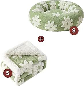 Lesure Donut Small Dog Bed with Waterproof Puppy Blanket - Round Cat Beds for Indoor Cats Calming Pet Beds 23 inch with Washable Double Sided Dog Blankets 25x35 inch Mushroom Dog Bed, Cute Pet Bed, Aesthetic Cat Supplies, Aesthetic Dog Bed, Cute Cat Beds, Dog Bed Cute, Small Dog Beds, Cute Dog Bed, Green Dog Bed