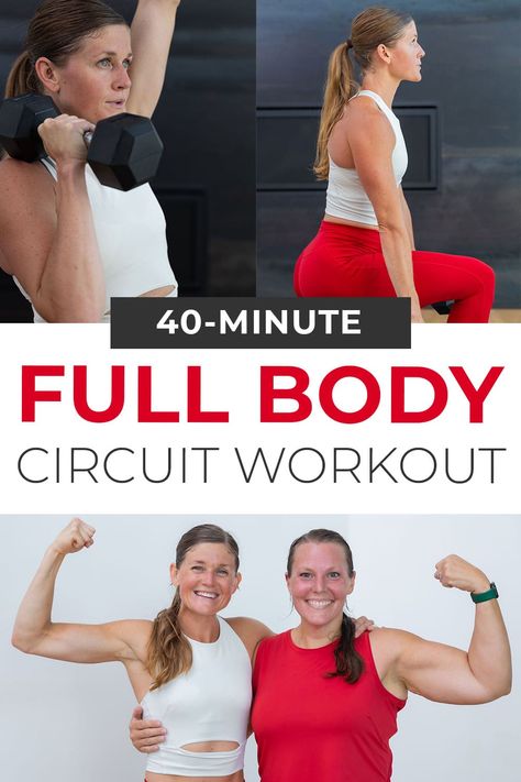 Strengthen and shred at home with this efficient Full Body Circuit Workout. Each circuit contains four dumbbell exercises: upper body, lower body, cardio and core. This popular shred format both builds strength and burns calories at home, using just a set of dumbbells. Superset Workout For Women, Total Body Circuit Workout, Curcit Workout, Strength Circuit Workouts, Nml Workouts, Circuit Workout With Weights, Dumbbell Circuit Workout, Mom Exercise, Ab Circuit Workout