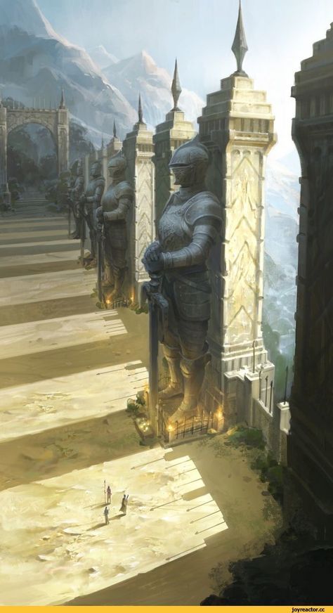 Monk Monastery, Kingdom Concept Art, Big Statue, بيوت ملكية, Knight Statue, Mountains Snow, Border Wall, Fantasy City, Fantasy Castle