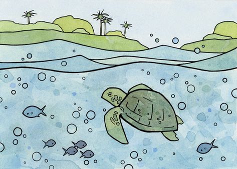 Tela, Sea Turtle Illustration, Sea Turtle Drawing, Turtle Illustration, Eclectic Artwork, Fun Art Print, Ocean Illustration, Sea Turtle Print, Pirate Decor